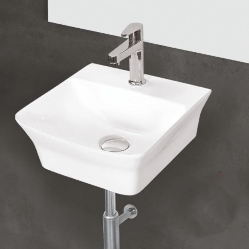 Nirant Ceramic Wall Mount Wash Basin Wall Hung Glossy White Finish Wall Mounted Sink Bathroom Sink Kitchen Sink Outdoor Sink Viva - Image 1