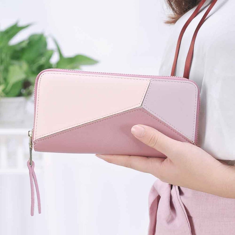 Elios Women's Fashionable Patchwork Candy Contrast Color Long Zipper Card Organizer Clutch Wallet - Image 3
