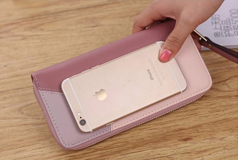 Elios Women's Fashionable Patchwork Candy Contrast Color Long Zipper Card Organizer Clutch Wallet - Image 2