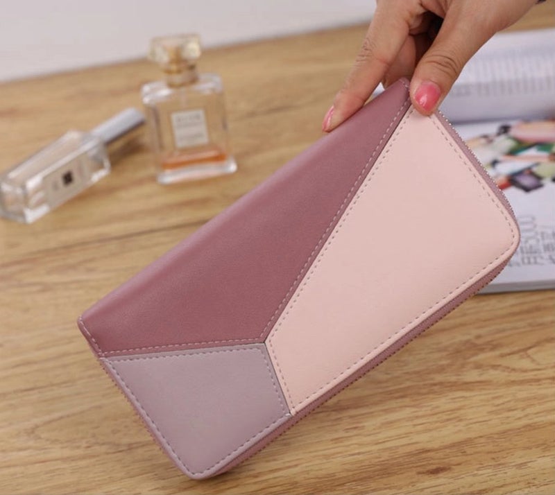 Elios Women's Fashionable Patchwork Candy Contrast Color Long Zipper Card Organizer Clutch Wallet - Image 1