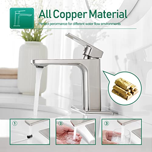 VOTON Bathroom Faucet Brushed Nickel Single Handle Bathroom Faucet 1 or 3 Hole Bathroom Sink Faucet with Deck Plate RV Bathroom Faucet 1.2 GPM - Image 3