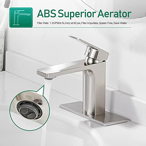 VOTON Bathroom Faucet Brushed Nickel Single Handle Bathroom Faucet 1 or 3 Hole Bathroom Sink Faucet with Deck Plate RV Bathroom Faucet 1.2 GPM - Image 2