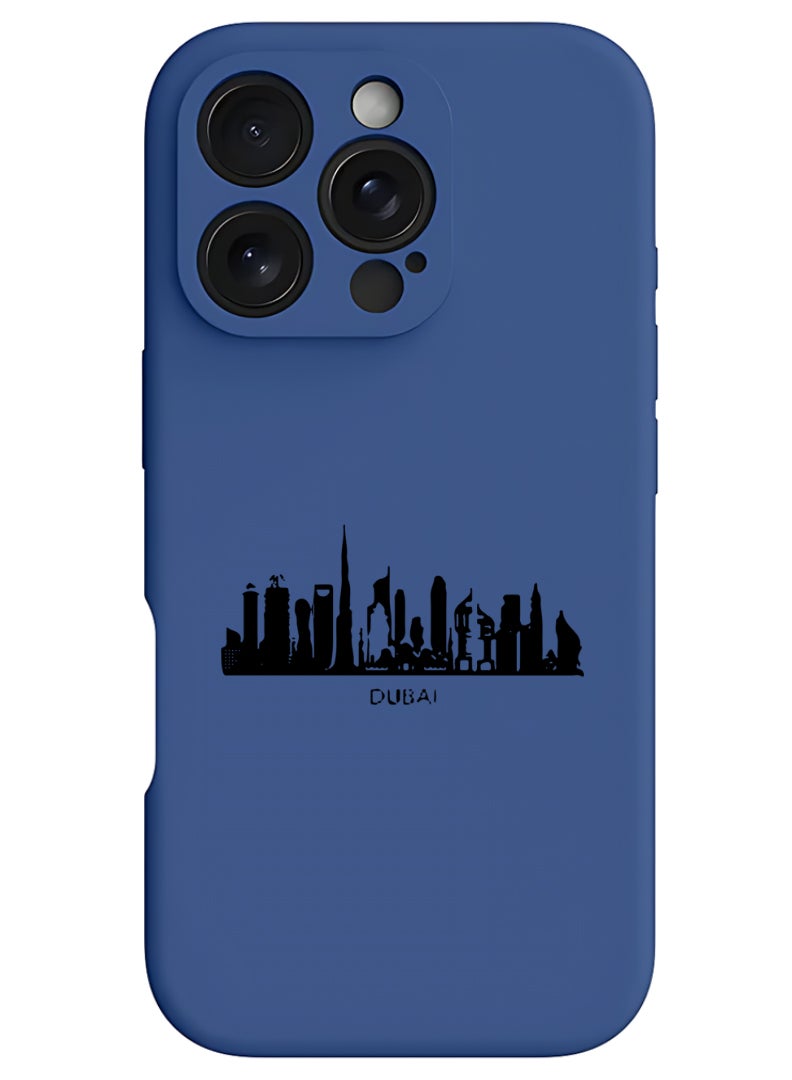 Theodor iPhone 16 Pro Max Blue Protective Slim Fit Case Liquid Silicone Cover with Full Body Protection Anti-Scratch Shockproof Case For iPhone - Dubai Skyline - Image 1
