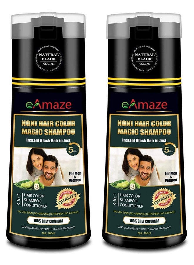 eAmaze Noni Black Hair Color Shampoo For Women & Men 200Mlx2 (Natural Black) Professional Hair Color At Home | No Skin Stain, No Ammonia, No Paraben And Sulphate - Image 1