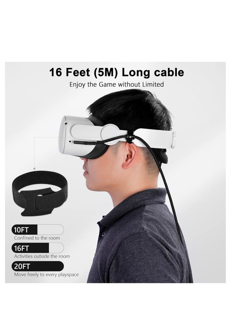 كابل توصيل متوافق مع Oculus Quest 2 بطول 16 قدمًا لكابل سماعة الواقع الافتراضي Oculus Quest 2 / Quest 1 USB 3.0 Type C إلى C كابل شحن عالي السرعة لنقل البيانات لأجهزة الكمبيوتر المخصصة للألعاب - Image 5