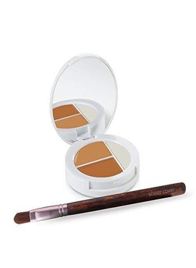 Sheer Cover Studio Conceal & Brighten Concealer- Highlight Trio Tan/Dark Shade Two-Toned Concealers Shimmering Highlighter Tan/Dark Shade with Concealer Brush - Image 2
