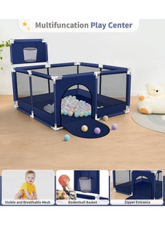 Generic Foldable Baby Playpen With Safety Fence And Basketball Hoop For Indoor Outdoor - Blue  - Image 3