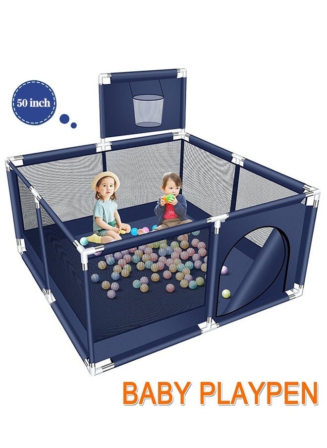 Generic Foldable Baby Playpen With Safety Fence And Basketball Hoop For Indoor Outdoor - Blue  - Image 1