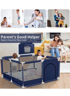 Generic Foldable Baby Playpen With Safety Fence And Basketball Hoop For Indoor Outdoor - Blue  - Image 2