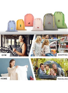 KASTWAVE Waterproof Drawstring Bags, 6 Pack PE Bags Drawstring Gym Bags Small Medium Large Drawstring Bag for Sports Swim Travel Shoe Storage 6 Patterns 3 Sizes  - Image 5