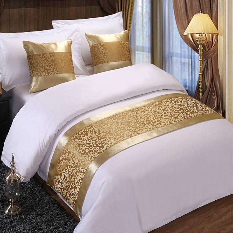 TWELVE Twelve Champagne Floral Queen Bed Runner Bedding Scarf Bed Scarves for Home Hotel Decorations 19.7x82.7in  - Image 3
