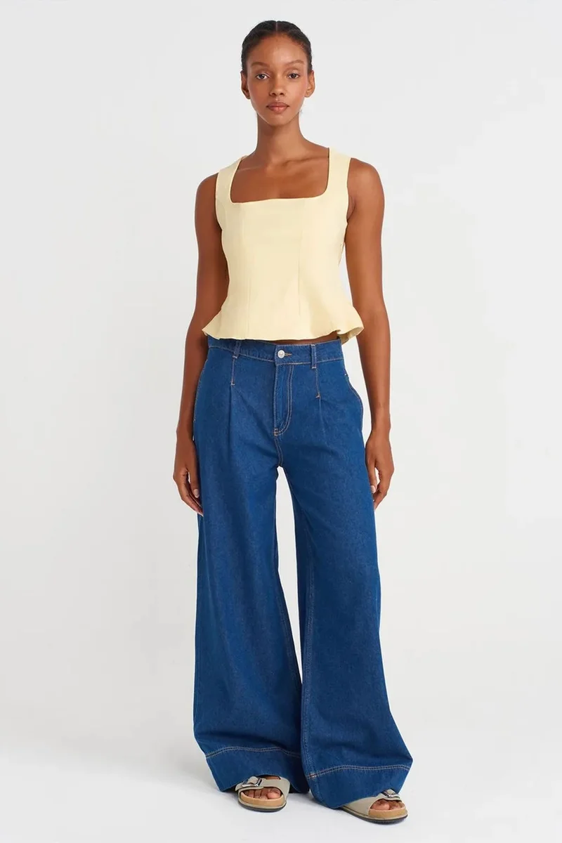 Dilvin Lemon Yellow DILVIN Fitted Sleeveless Square-Neck Blouse for Women | Best Price UAE