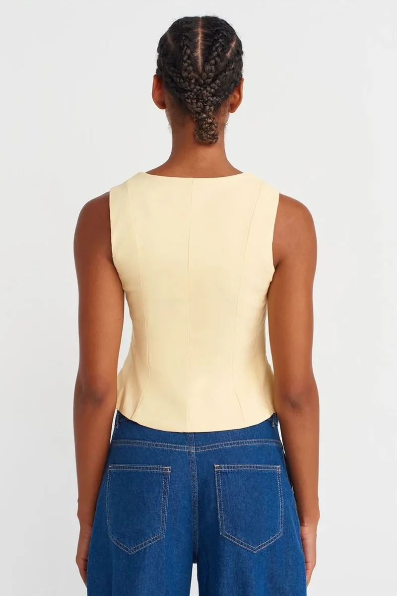 Dilvin Lemon Yellow DILVIN Fitted Sleeveless Square-Neck Blouse for Women | Best Price UAE