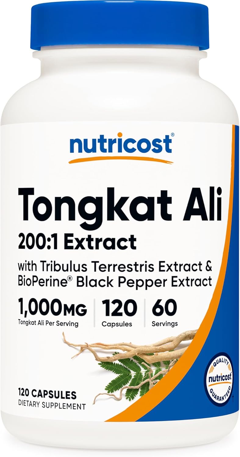 Nutricost مكمل نوتريكوست تونغكات علي 1000 ملغ 120 كبسولة مع تريبولوس تيرستريس وبيو بيرين كبسولات نباتية خالية من الكائنات المعدلة وراثيًا وخالية من الغلوتين مستخلص قوي - Image 1