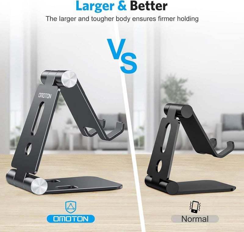 Omoton Foldable Cell Phone Stand, C4 Portable Aluminum Phone Holder, Adjustable Phone Dock Cradle Compatible with iPhone 13/12/11 Pro Max, Samsung Galaxy, Small Tablets and Other Phones, Black - Image 2