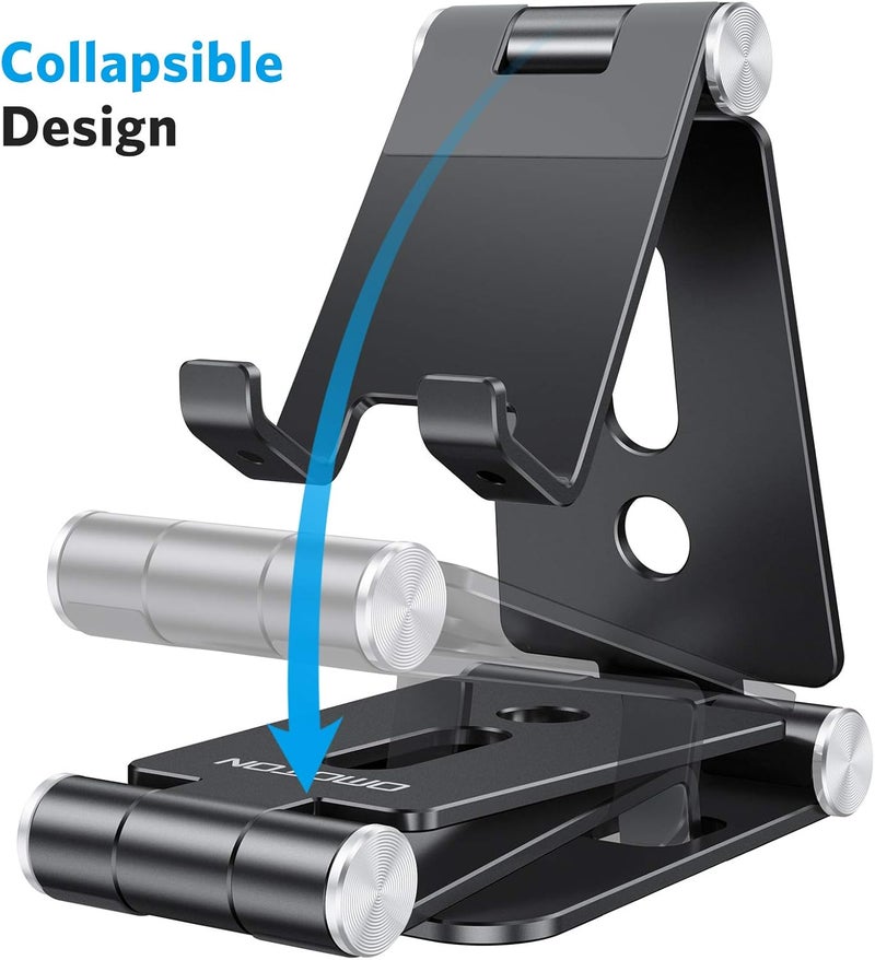 Omoton Foldable Cell Phone Stand, C4 Portable Aluminum Phone Holder, Adjustable Phone Dock Cradle Compatible with iPhone 13/12/11 Pro Max, Samsung Galaxy, Small Tablets and Other Phones, Black - Image 3