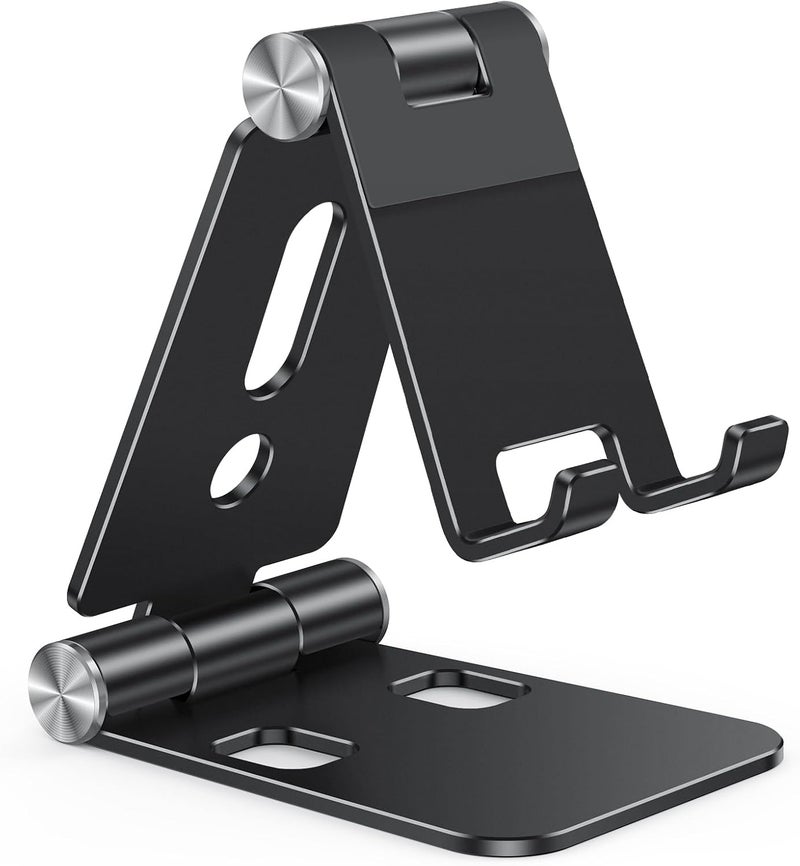 Omoton Foldable Cell Phone Stand, C4 Portable Aluminum Phone Holder, Adjustable Phone Dock Cradle Compatible with iPhone 13/12/11 Pro Max, Samsung Galaxy, Small Tablets and Other Phones, Black - Image 1