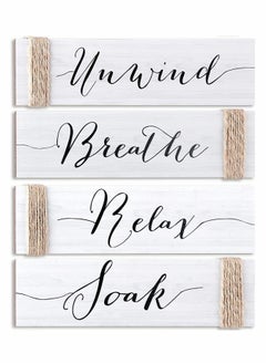 SYOSI 4PACK 12.6X4INCH Family Rustic Wooden Signs Farmhouse Wall Sign Funny Bathroom Art Wood Plaque Entryway Home Decoration for Bedroom Living Room Office House Decor  - Image 1