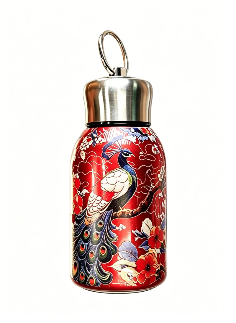 loven Chinese-style portable insulated stainless steel water bottle, 300ml, suitable for hot and cold drinks, with hanging loop. Ideal for outdoor camping, hiking, and office use. - Image 1