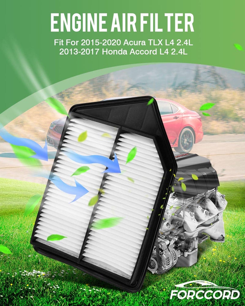 Forccord Cabin & Engine Air Filter Fit for Honda Accord 2.4L (2013-2017), Acura TLX 2.4L (2015-2020) Activated Carbon Cabin Filter Replacement Air Filter CF10134 CA11476 Car Accessories - Image 2