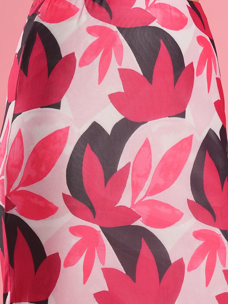 globus Women Printed Square Neck Top With Skirt