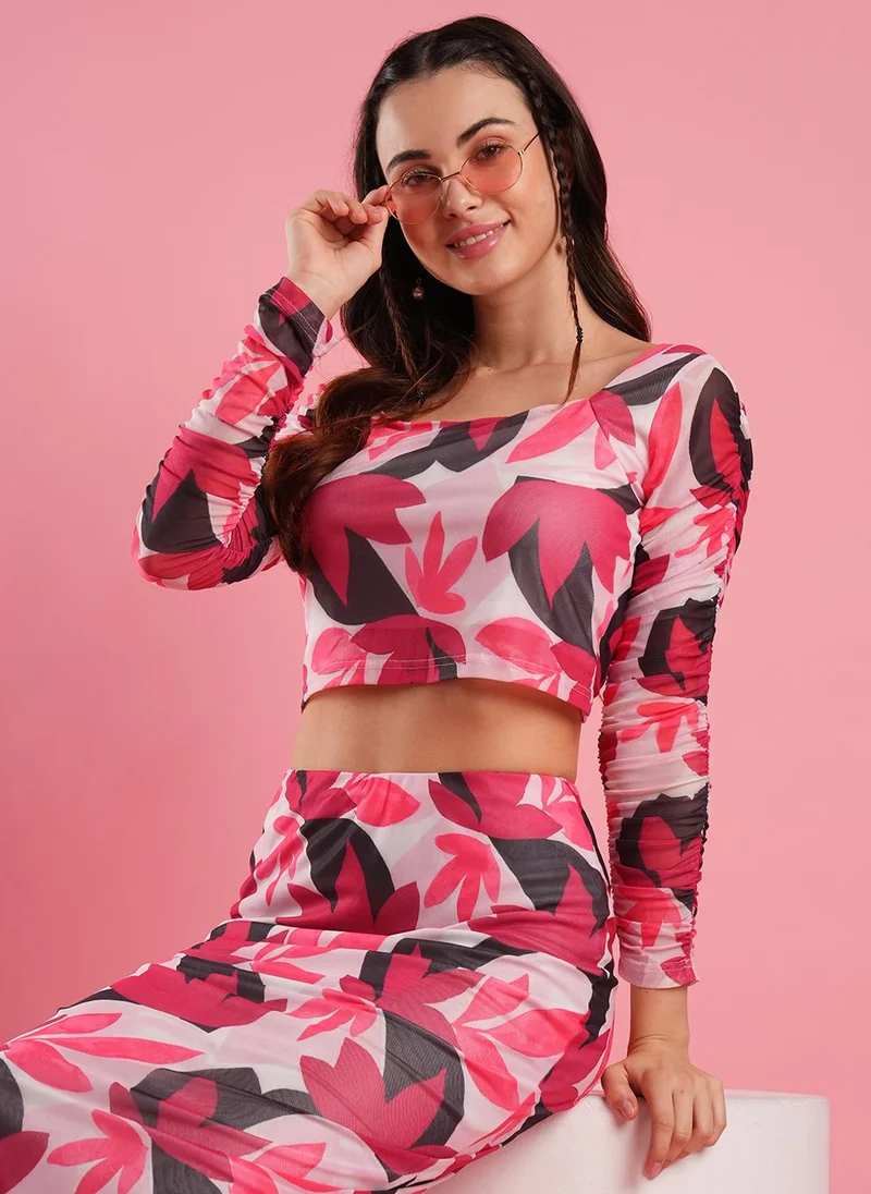 globus Globus Women Printed Square Neck Top With Skirt