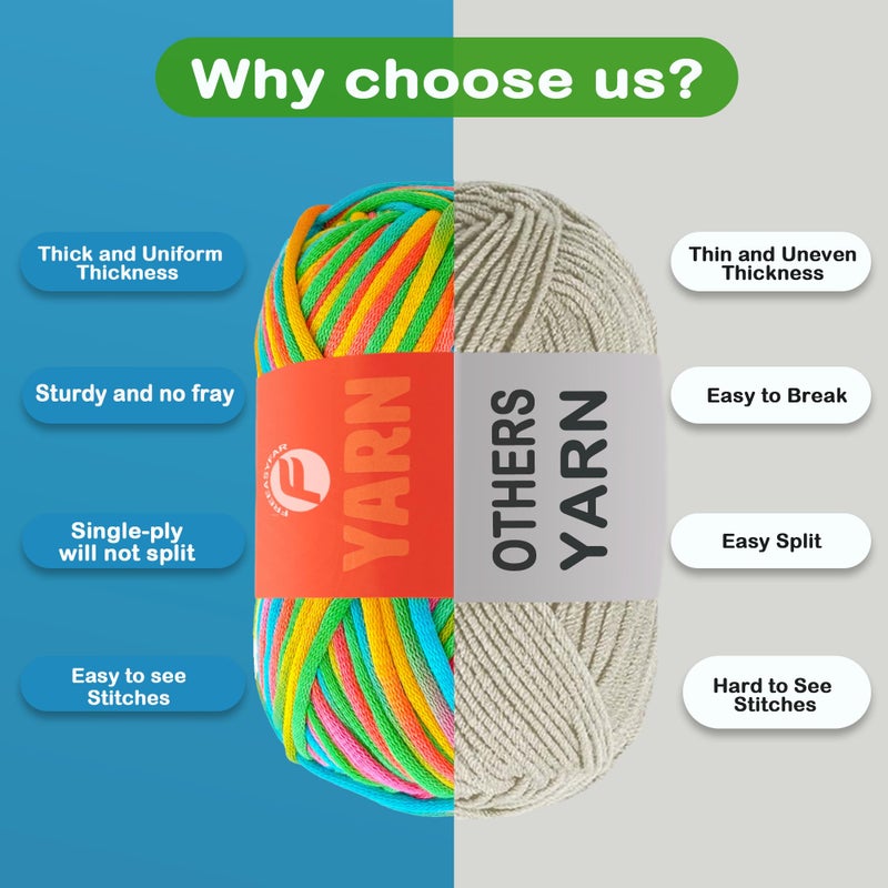FREEASYFAR 4x50g Beginner Crochet Yarn for Crocheting and Knitting; Beginner Easy Yarn kit with Tool Set (Rainbow+Strawberry+Lawngreen+Aqua, 4 Skein) - Image 4