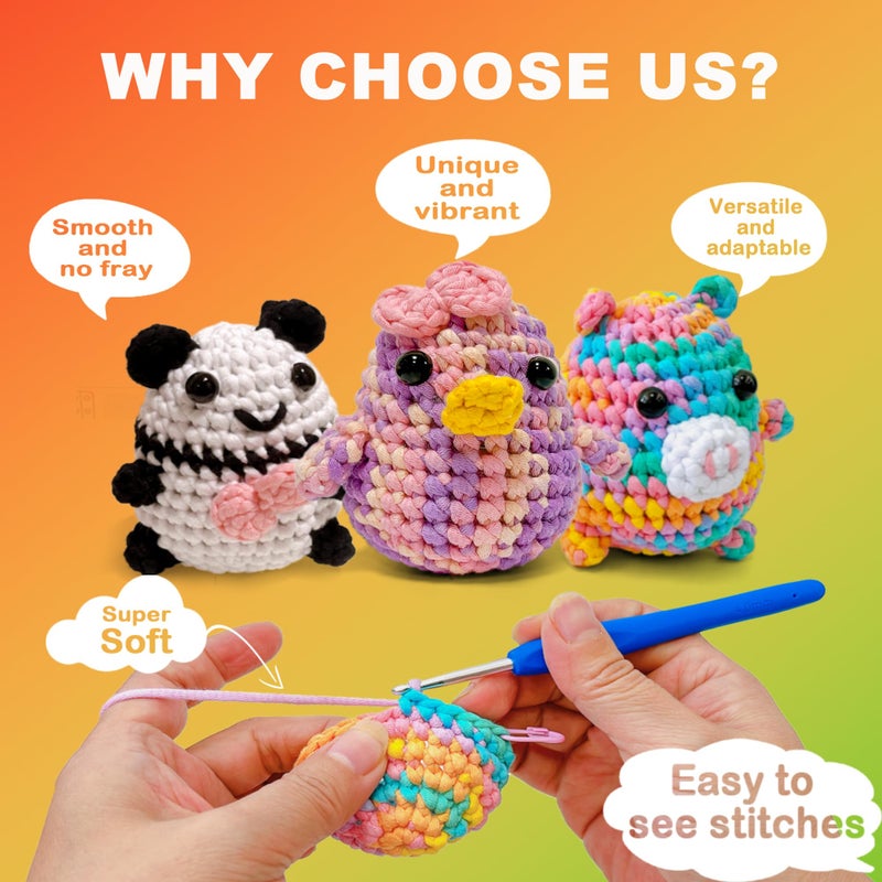 FREEASYFAR 4x50g Beginner Crochet Yarn for Crocheting and Knitting; Beginner Easy Yarn kit with Tool Set (Rainbow+Strawberry+Lawngreen+Aqua, 4 Skein) - Image 5