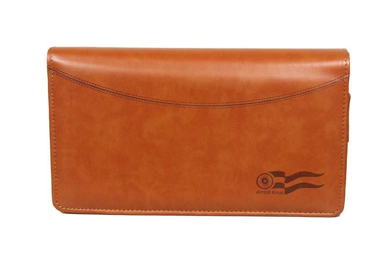 Sukeshcraft Multiple Cheque Book Holder | Original PU Holds Upto 8 Cheque Books, Locker Key Hook, 2 Photo Slots, 1 Pin-Sim Slot, 13 Credit/Debit Card Slots with Matching Zipper (PU -Deep Tan) - Image 2