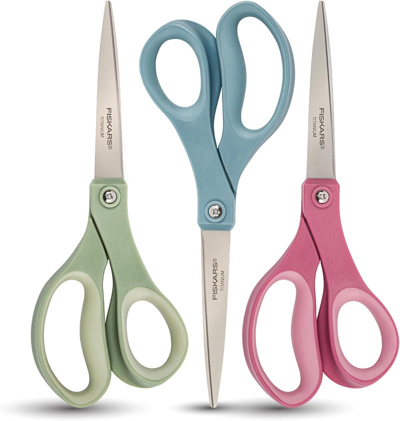 Fiskars SoftGrip Titanium Scissors - Contoured Performance All Purpose - 8" Titanium - Straight Paper Scissors for Office, and Arts and Crafts - 3-Count - Image 1