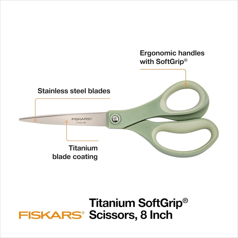 Fiskars SoftGrip Titanium Scissors - Contoured Performance All Purpose - 8" Titanium - Straight Paper Scissors for Office, and Arts and Crafts - 3-Count - Image 2
