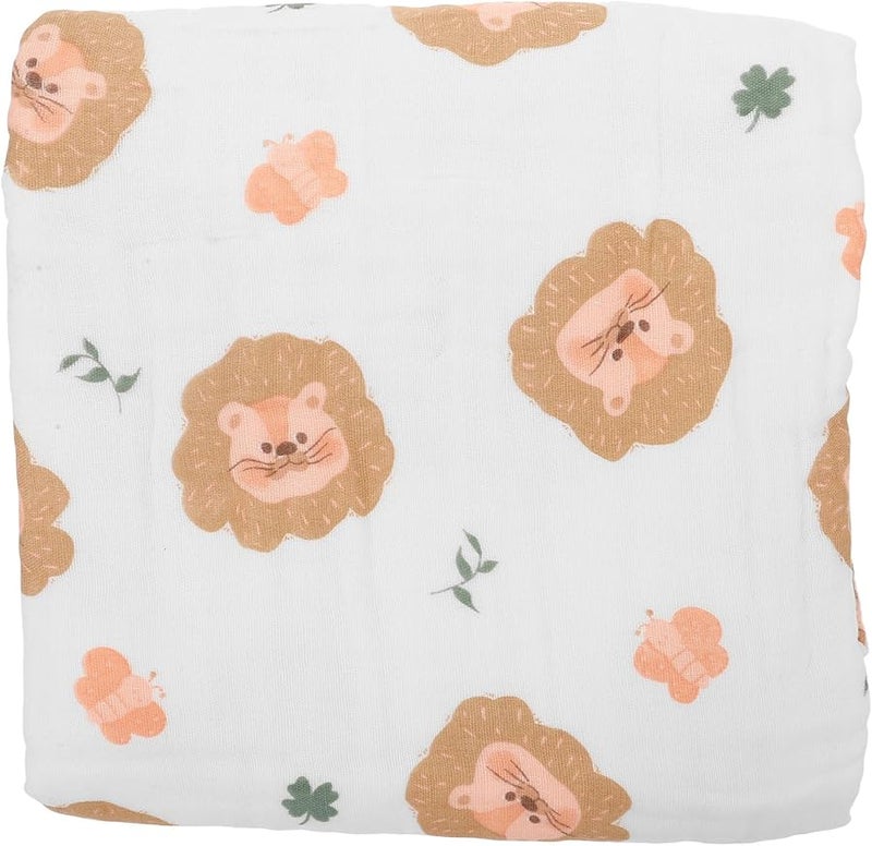 Cotton Muslin Receiving Blanket For Newborns Lightweight Breathable With Lion Butterfly Print - Image 1