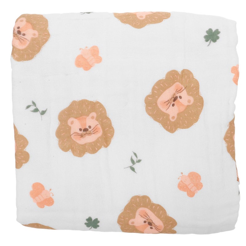 Cotton Muslin Receiving Blanket For Newborns Lightweight Breathable With Lion Butterfly Print - Image 2