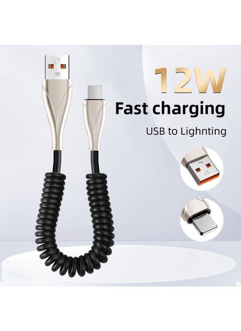 100w Super Fast Charging Type-c Car Data Line Spring Line Charging Treasure Line Motorcycle Line 6A Universal-Color:Shrink 35cm Stretch 1.6m-Model:Usb Suitable For Apple[12w Fast Charging]
