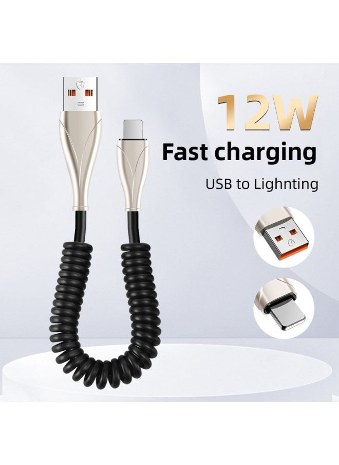 Generic - 100w Super Fast Charging Type-c Car Data Line Spring Line Charging Treasure Line Motorcycle Line 6A Universal-Color:Shrink 35cm Stretch 1.6m-Model:Usb Suitable For Apple[12w Fast Charging] - Image 1