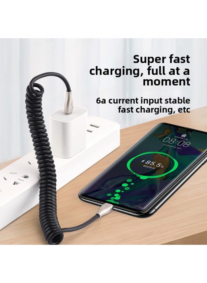 Generic - 100w Super Fast Charging Type-c Car Data Line Spring Line Charging Treasure Line Motorcycle Line 6A Universal-Color:Shrink 35cm Stretch 1.6m-Model:Usb Suitable For Apple[12w Fast Charging] - Image 1
