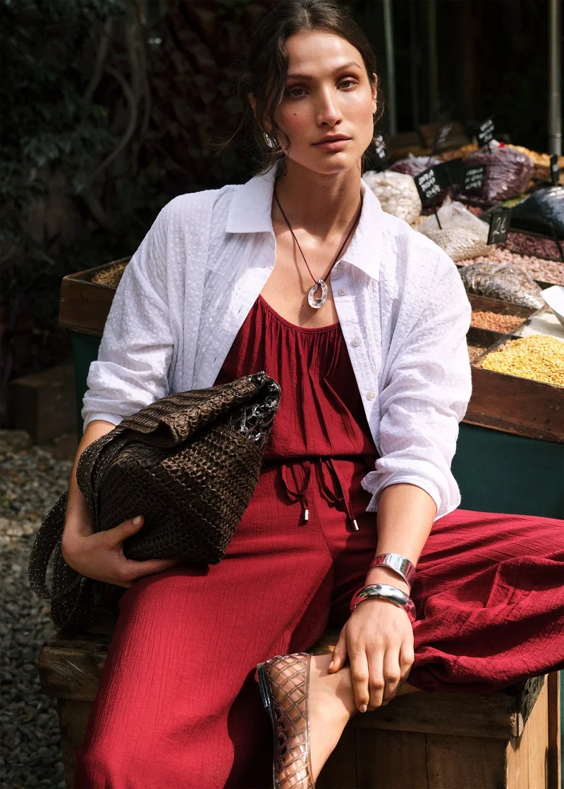 ماتلان White Stripe Seersucker Shirt