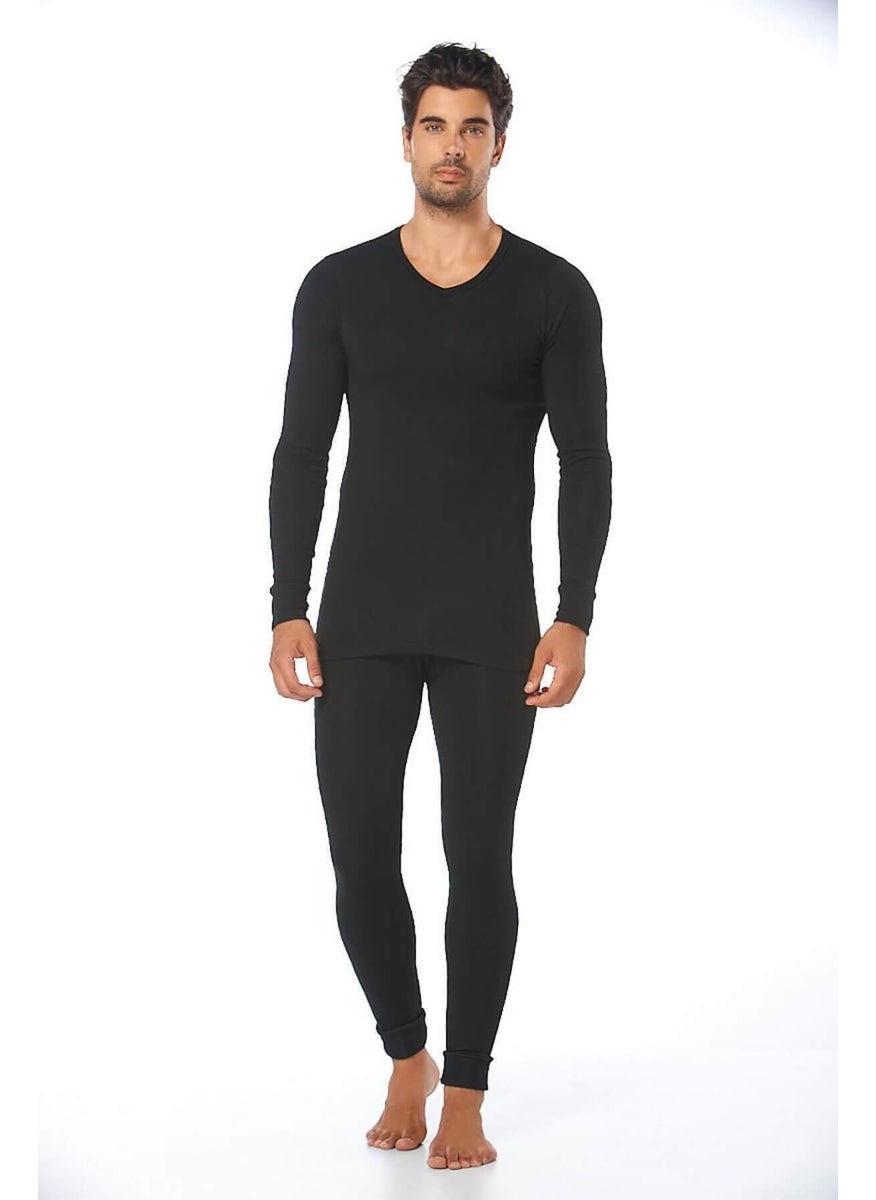 Tutku Passion Men's Black Thermal Bottom Top Set 