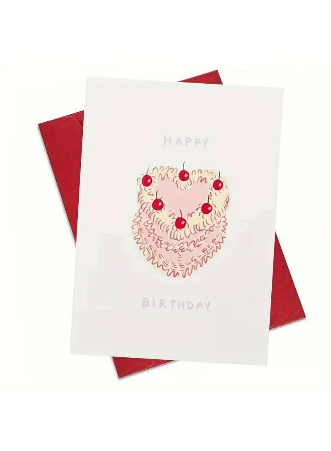 Kandid Birthday Greeting Card with Envelope, Design Print (Cherry Pink Birthday Cake) - Image 1