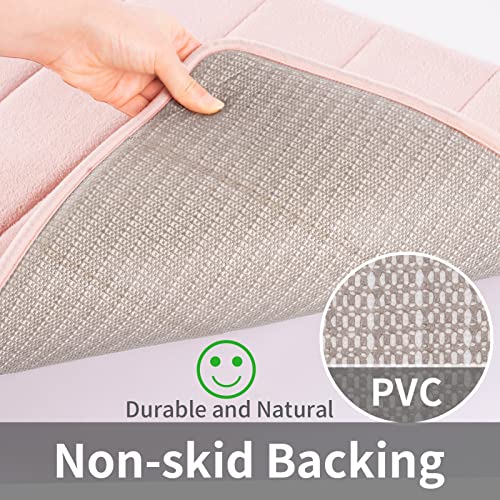 ROSMARUS Memory Foam Bath Mat 20” x 32”, Water Absorbent Shower Mat, Thick Bath Rugs for Bathroom Non Slip with PVC Backing, Ultra Soft Bathroom Rugs for Floor & Tub, Crystal Pink - Image 4