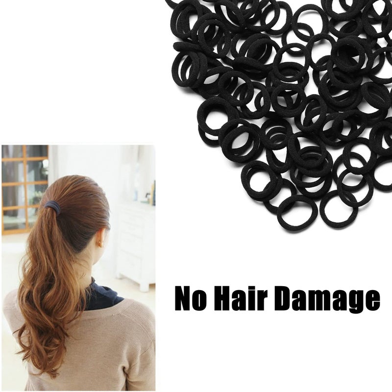 WANBY Hair Ties Mini Seamless Black Hair Bands Soft Elastics Ponytail Holders Hair Ties (100 Pcs) - Image 4