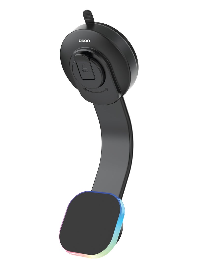 BSON حامل هاتف سيارة لاسلكي مع LED، شاحن لاسلكي سريع 15 واط، قاعدة متوافقة مع MagSafe، كوب شفط قوي، قاعدة دوارة 360°، للاستخدام في فتحات التهوية ولوحة القيادة، كابل شحن USB-A إلى Type-C متضمن - Image 1