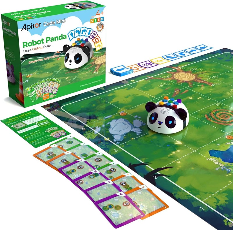 روبوت أبيتور باندا (Apitor Robot Panda) - روبوت للتعلم البرمجي للأطفال من عمر 4 إلى 5 سنوات | مجموعة روبوتات بدون شاشة، أزرار وبطاقات للبرمجة الفعلية، مجموعات تعليمية للأطفال في مجال البرمجة الكهربائية، مكونة من 48 قطعة، هدية للأطفال. - Image 1