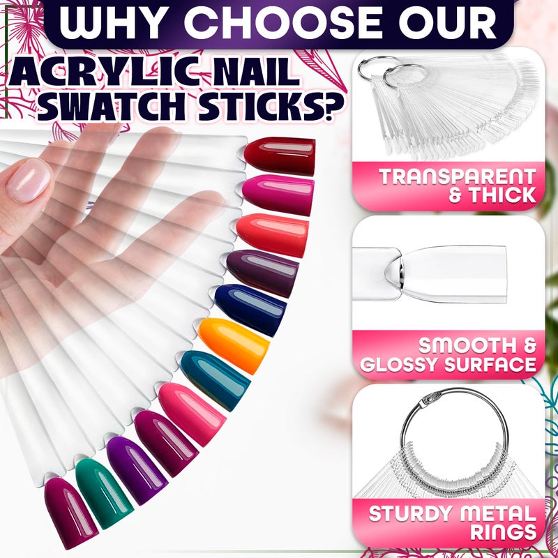 NOVSIX 200 Pcs Nail Swatch Sticks - Clear Swatches for Gel Polish - Transparent Acrylic Practice Tips with Metal Rings, Suitable for Displaying Colors, Training Nail Forms for Beginners and Professionals - Image 3