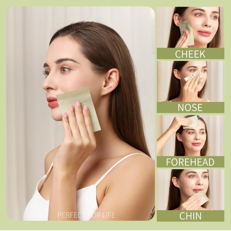 Teenitor Oil Blotting Sheets for Face, 2400 Sheets Oil Absorbing Sheets for Face, Green Tea Oil Absorbent Pads Oil Blotting Paper for Oily Skin, Face Oil Wipes Oil Sheets for Women Men, Large 10cmx7cm - Image 4