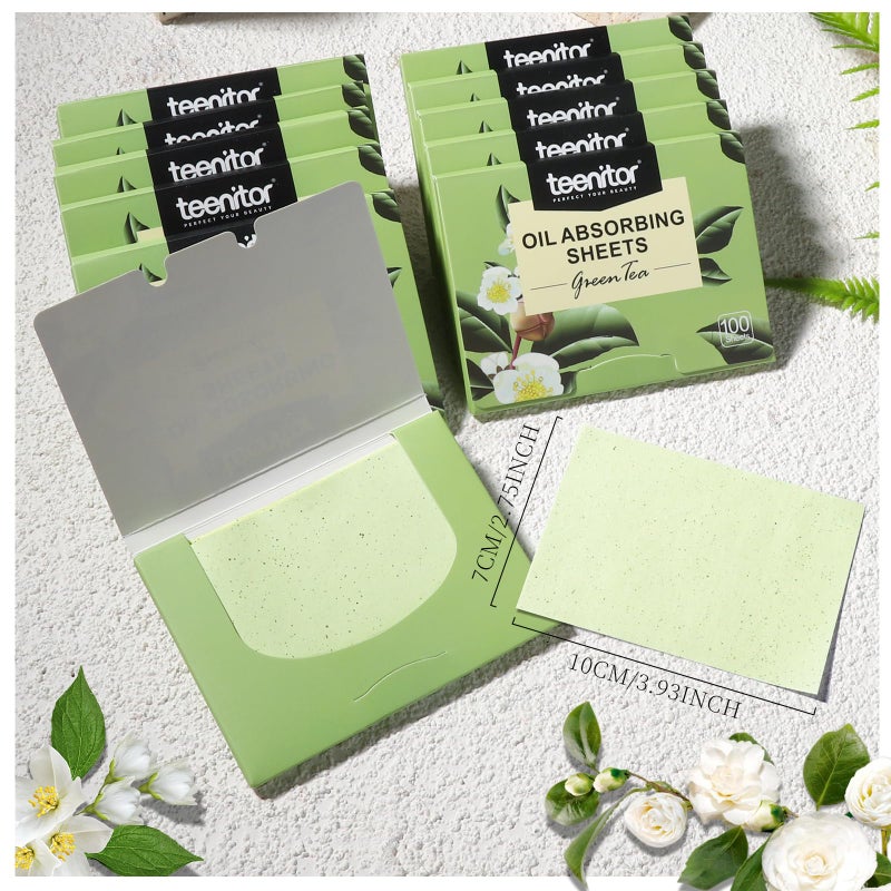 Teenitor Oil Blotting Sheets for Face, 2400 Sheets Oil Absorbing Sheets for Face, Green Tea Oil Absorbent Pads Oil Blotting Paper for Oily Skin, Face Oil Wipes Oil Sheets for Women Men, Large 10cmx7cm - Image 2