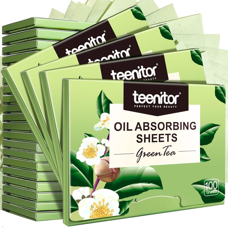 Teenitor Oil Blotting Sheets for Face, 2400 Sheets Oil Absorbing Sheets for Face, Green Tea Oil Absorbent Pads Oil Blotting Paper for Oily Skin, Face Oil Wipes Oil Sheets for Women Men, Large 10cmx7cm - Image 1