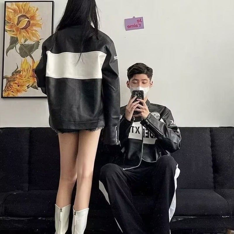 American Style Vintage Embroidered Bearer Suit Pu Leather Suit Men'S And Women'S High-End Loose Ins All-Match Collar Couple Jacket - Image 2
