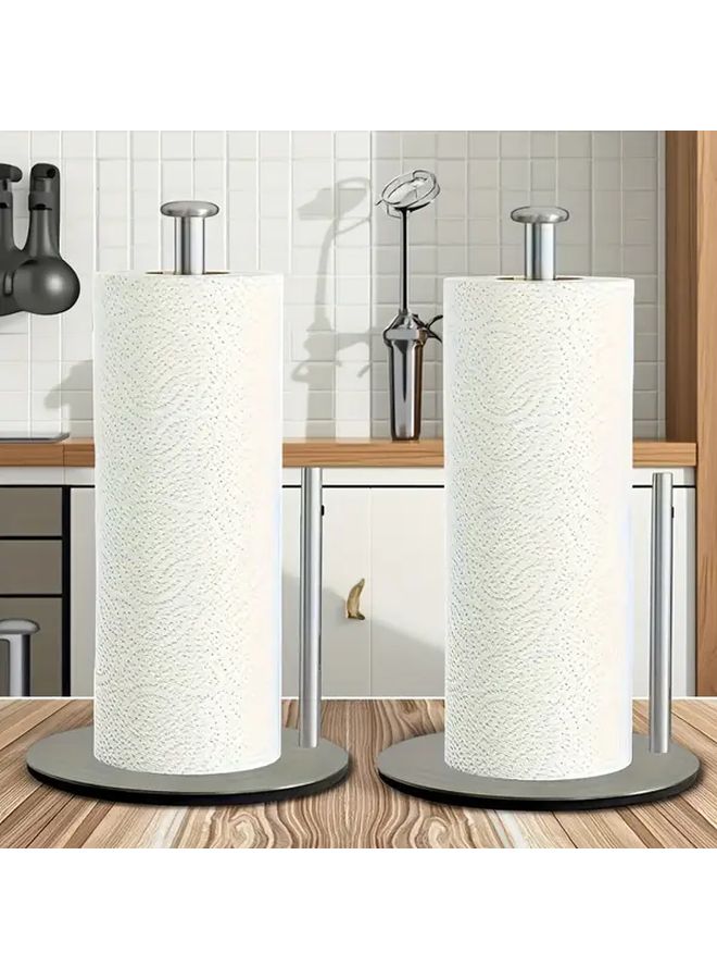 Stainless Steel Paper Towel Holder With Weighted Base Silvery Kitchen Organizer Rack - Image 1