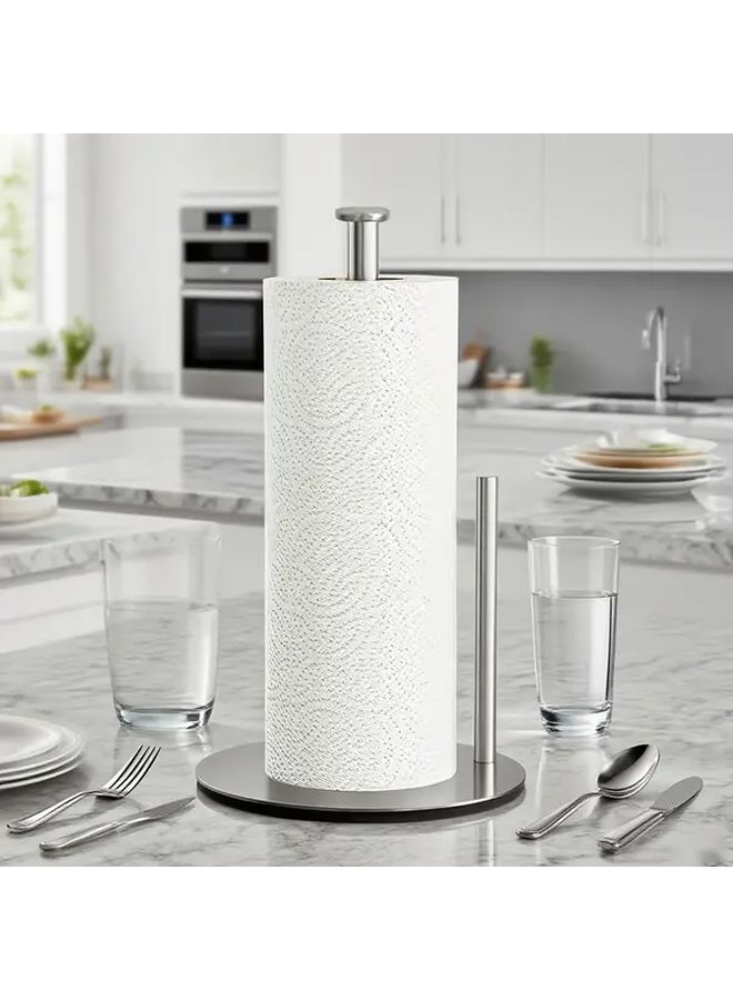 Stainless Steel Paper Towel Holder With Weighted Base Silvery Kitchen Organizer Rack - Image 2